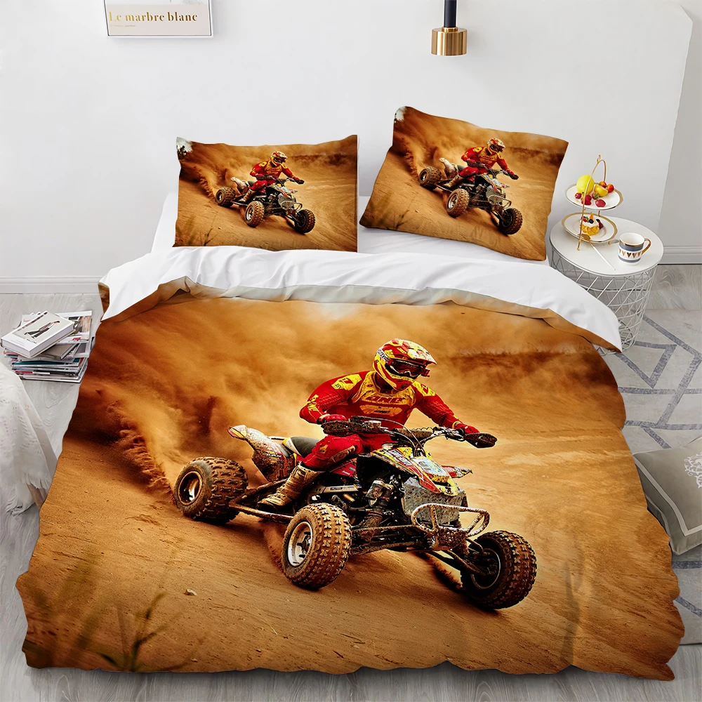Motocross Gaming Bedding Set,Cross-country Motorcycle Duvet Cover King Size For Teen Boys, Motorcycle Racing Car Comforter Cove - view 3