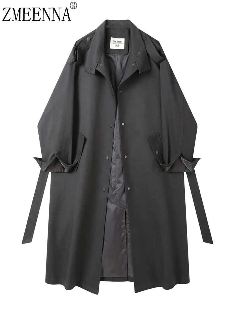 

ZMEENNA женский оверсайз серый плащ с длинным рукавом однобортная ветровка куртка зима осень пальто ZM4286