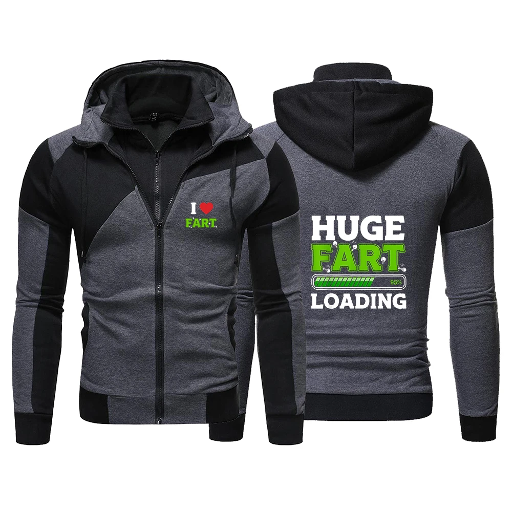 

2026 Huge Fart Loading Print Spring And Autumn New Men's Color-blocked Zipper Hoodies Versatile Fashion Fitness Jacket