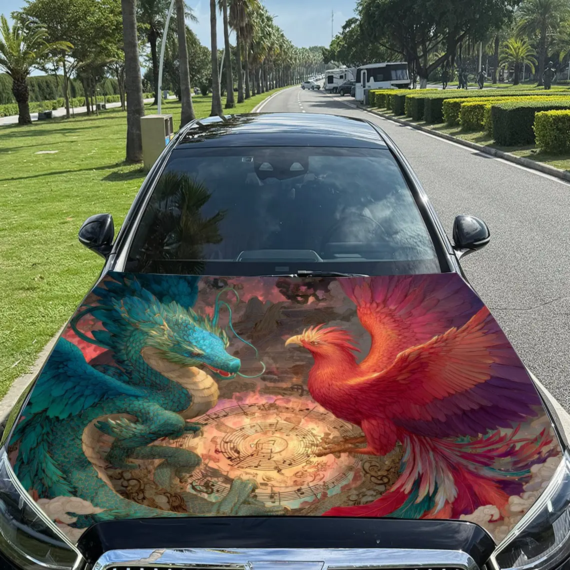 

Magnificent Dragon and Phoenix Pattern car hood stickers, waterproof self-adhesive, scratch resistant, easy to stick, durable ca