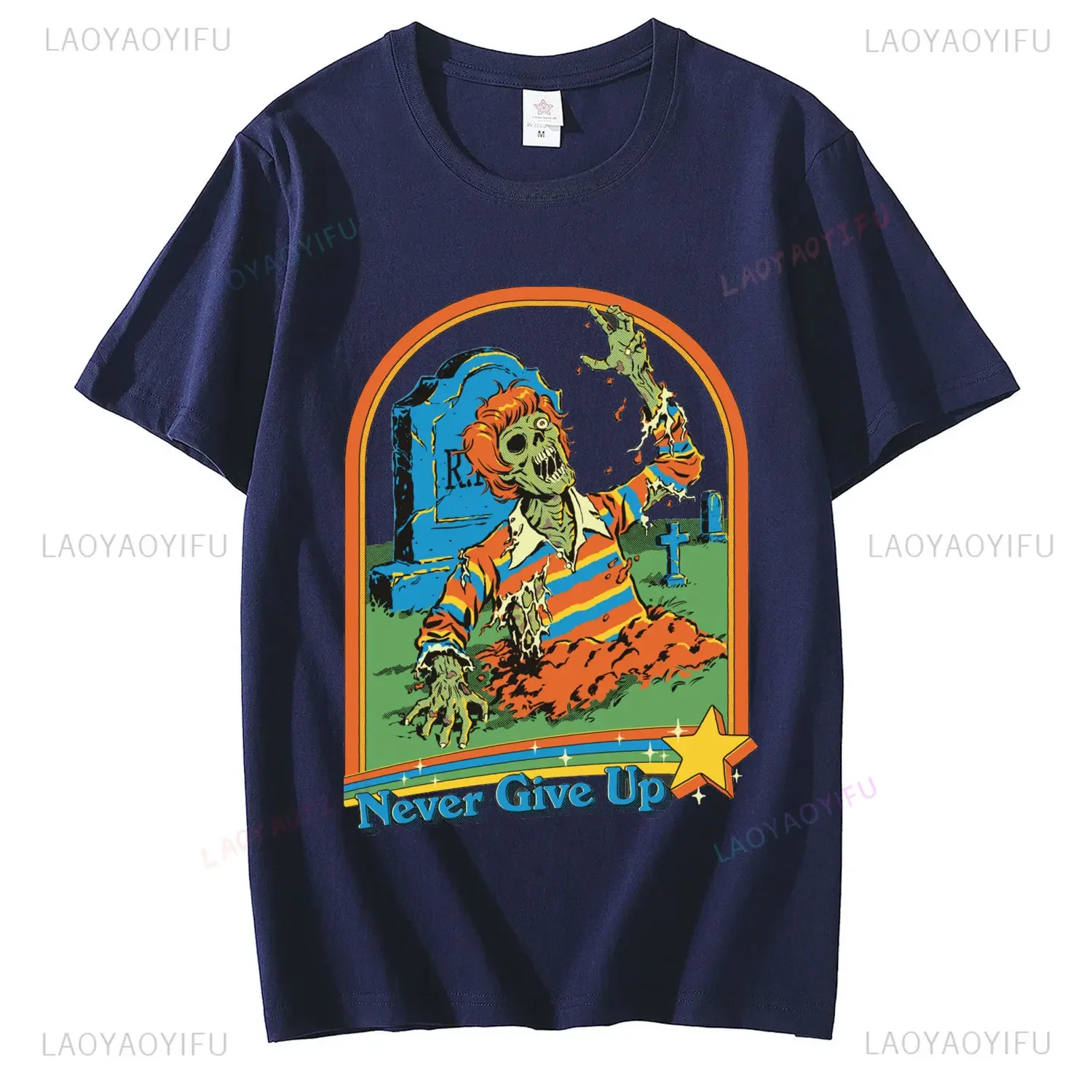 سلسلة الرعب الهزلية تيشيرتات للرجال والنساء ، لا تستسلم أبدًا ، قطن ، فريد ، إبداعي ، كرتون ، ملابس الشارع الصيفية