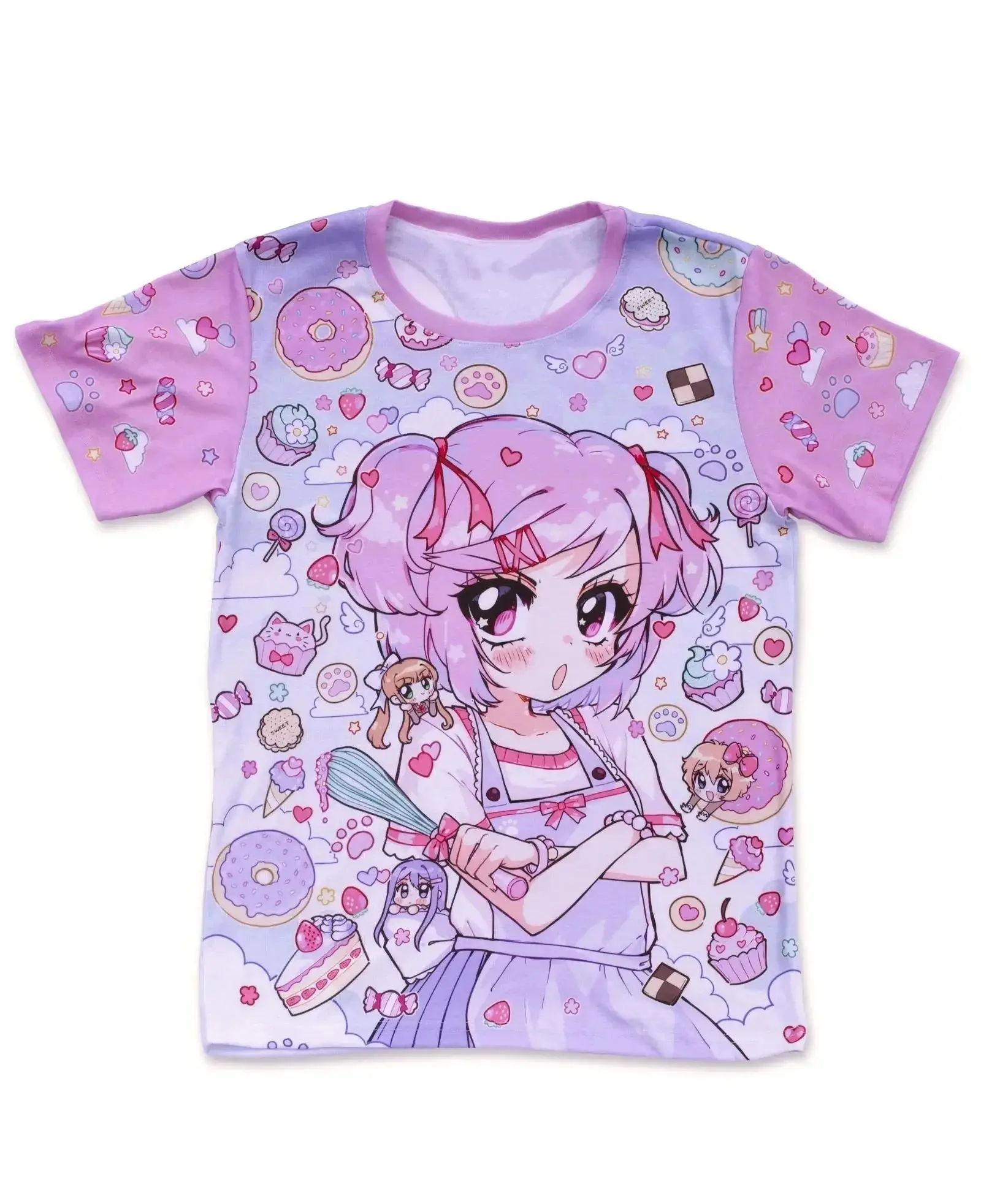 Latest Girls' Adult and Children's T-Shirts with 3D Full-Size Cartoon Print in Shibuya Style