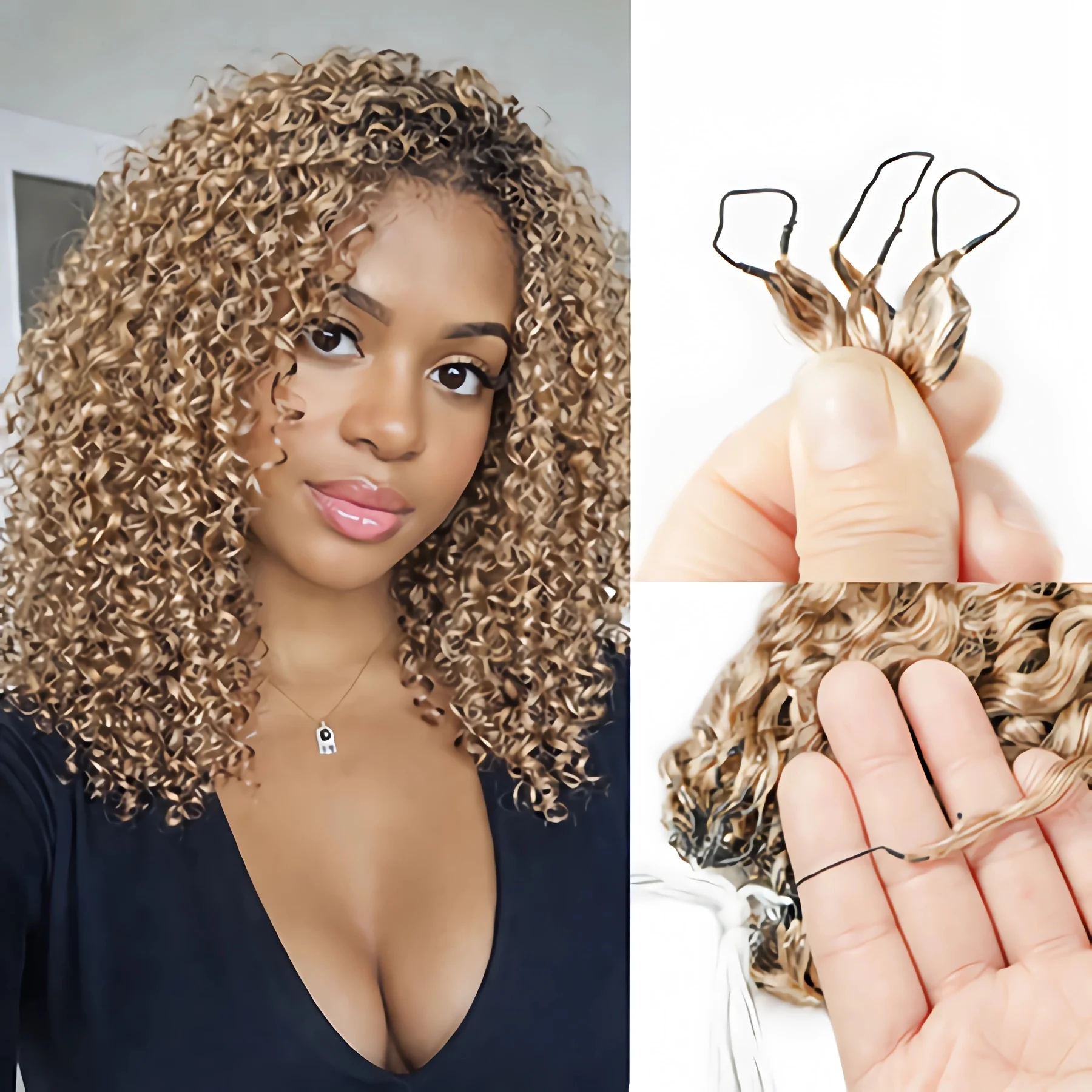 

Накладные волосы для плетения крючком: медово-золотистые, кудрявые, с эффектом перьев, невидимые, предварительно разделенные, мелкие спирали, для образа в стиле бохо