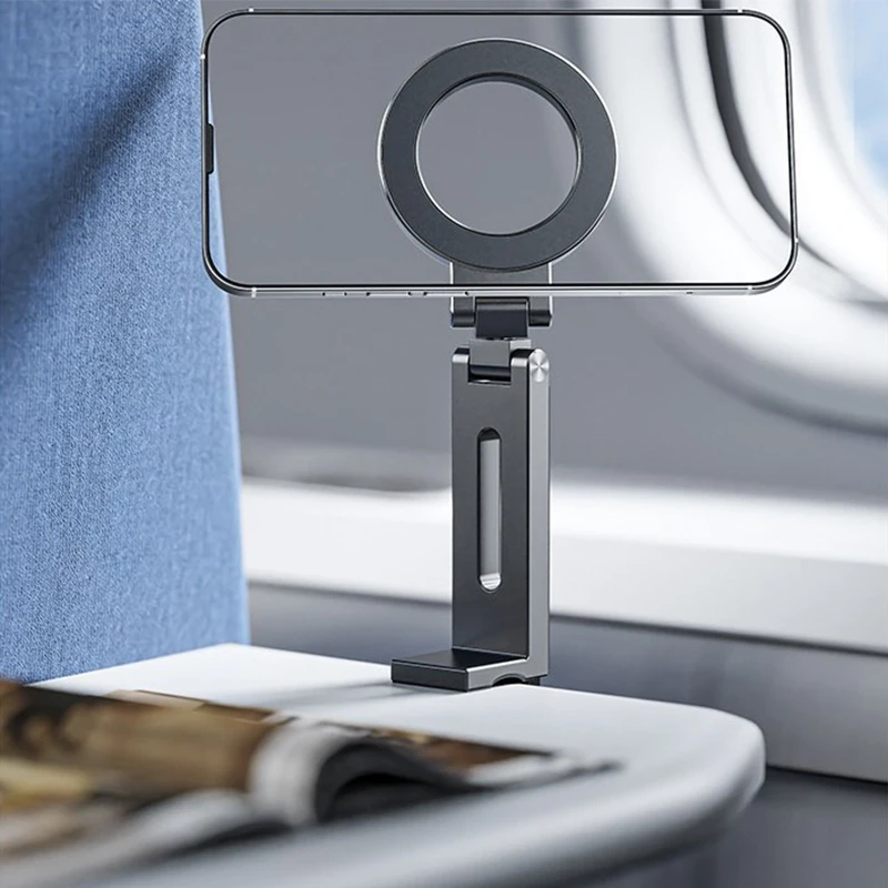 ที่วางโทรศัพท์เครื่องบินแม่เหล็กโต๊ะเดินทางสากลโทรศัพท์มือถือ Mount Stand พับได้ 360 °   รองรับโทรศัพท์ไม้เซลฟี่แบบหมุนได้