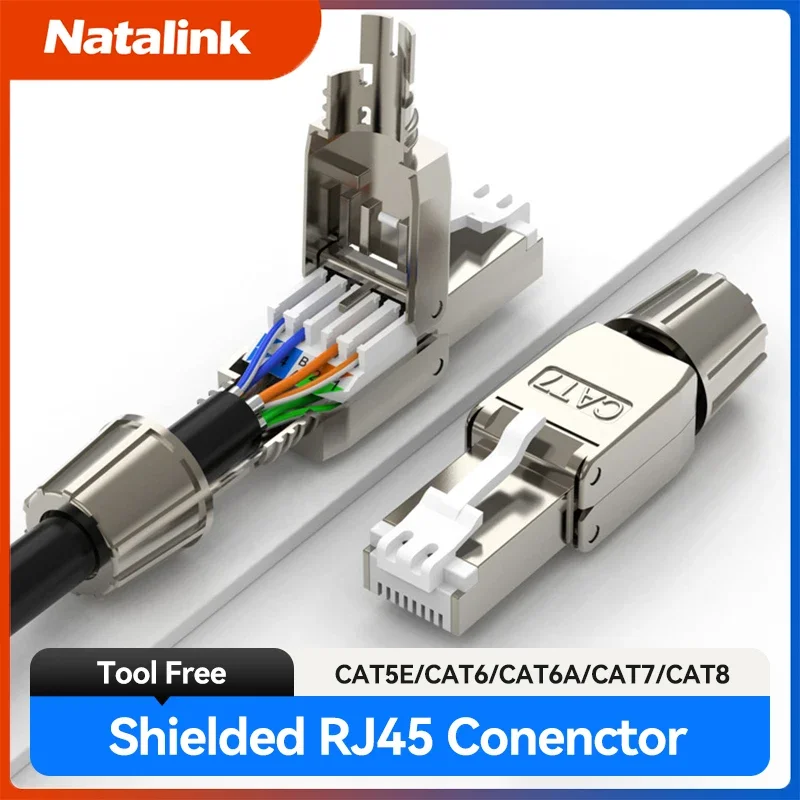 

Natalink Cat8 Cat7 Cat6a Connectors RJ45 Tool Free Reusable Shielded Ethernet Cable Easy Jack RJ45 Modular Termination Plug
