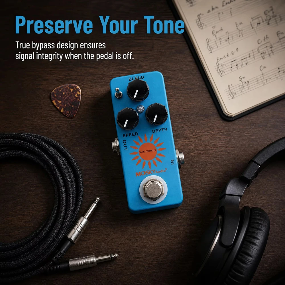 Sun Chorus Analog True‑Bypass Guitar Effect Pedal 2‑Mode Depth Toggle Speed Depth Blend Control Mini Chorus Guitar StompBox