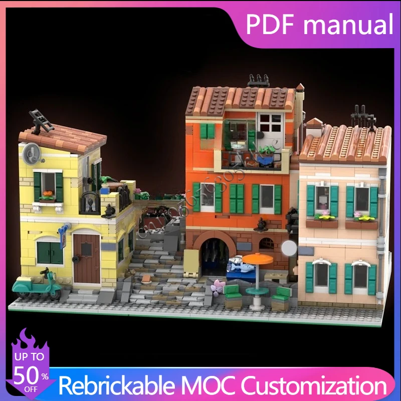 

3099 шт., итальянский квадратный MOC, креативная модель с видом на улицу, строительные блоки, архитектура, праздник, сделай сам, образование, сборная модель, игрушка в подарок