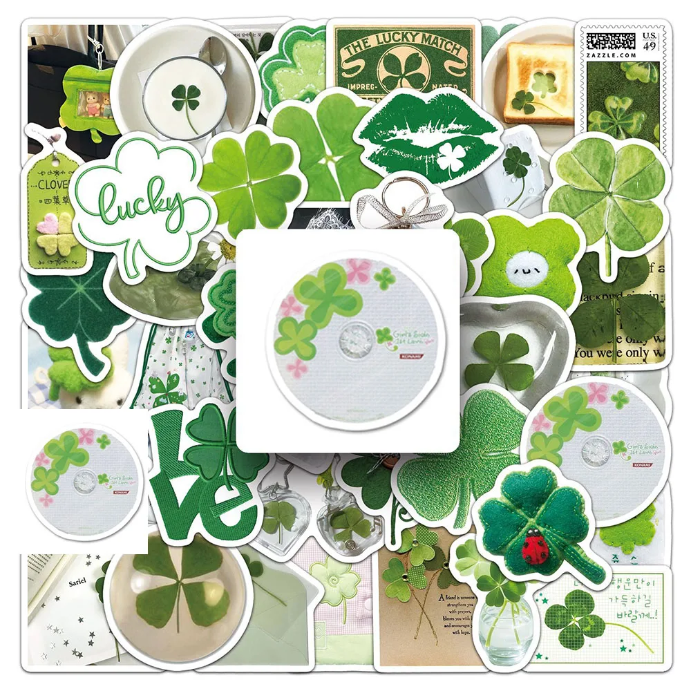 

10/50PCS Green Four Leaf Clover‌ INS Style Graffiti Stickers Personalized Creative Decorative Water Cup Guitar Bicycle Desk