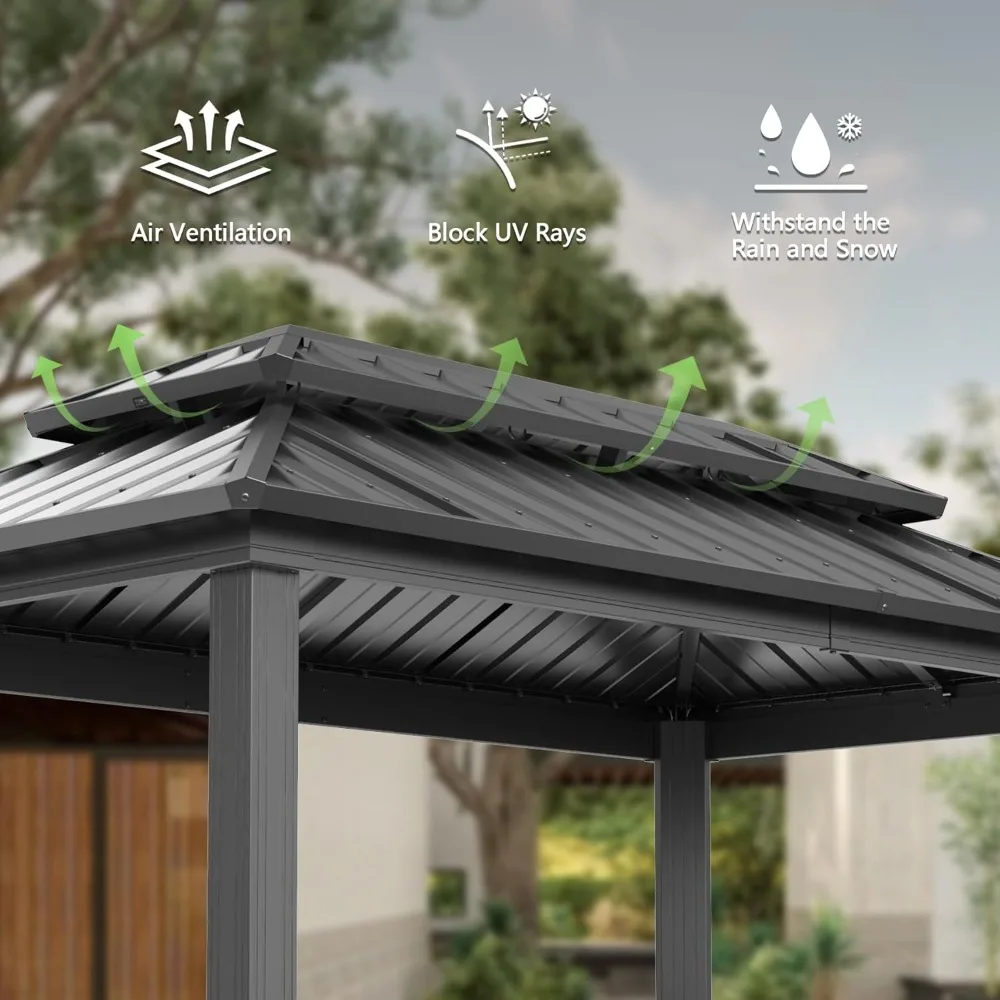 Gazebo con parrilla dura de 6x10 pies, cenador para barbacoa con techo doble de acero galvanizado, ganchos de techo, refugio para parrilla al aire libre para patio trasero
