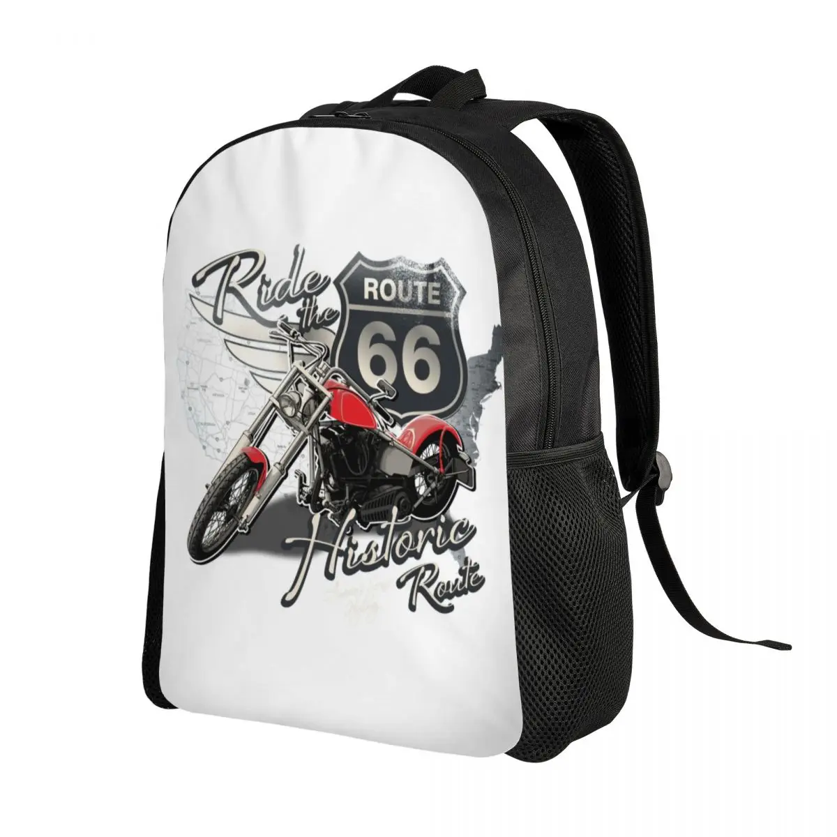 Custom Route 66 Travel Motorcycle Ride Travel Backpack  School Computer Bookbag American Road College Student Daypack Bags