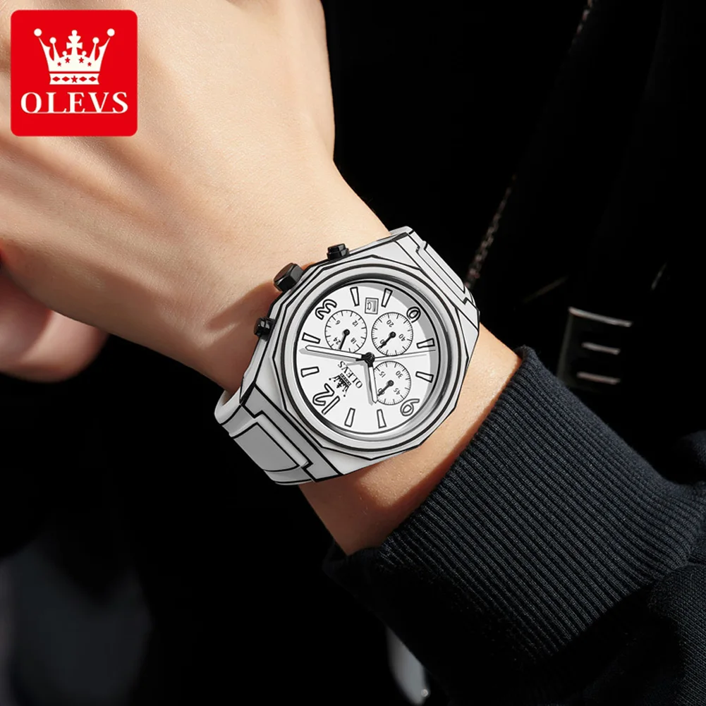 OLEVS 5622 reloj para hombre Original moda Manga estilo correa de silicona reloj de cuarzo impermeable luminoso cronógrafo multifuncional