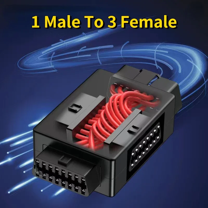 1To3 OBD2 OBDII Full 16 Pin Male to 3 Female Cable Splitter Switch Converter Adapter for Diagnostic Extender Tool