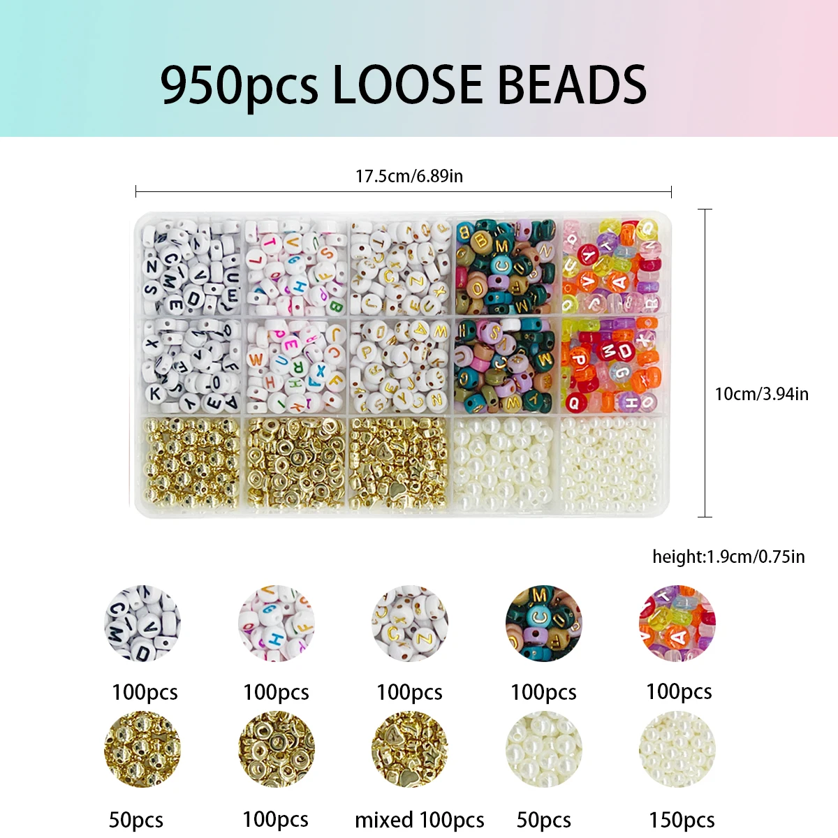 15 Colors Rainbow Clay Beads Bracelet Making Kit includes Letter Beads Imitation Pearl and Spacer Beads for DIY Jewelry Craft Gi