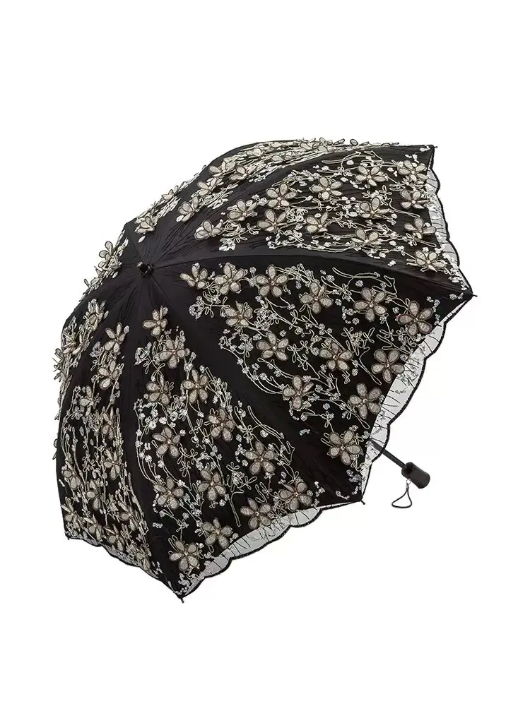 Sun Umbrella, UV Sun Protection, Rain And Rain Dual-use, Portable Folding Umbrella, Lace Princess Embroidery Umbrella,Upf 50+