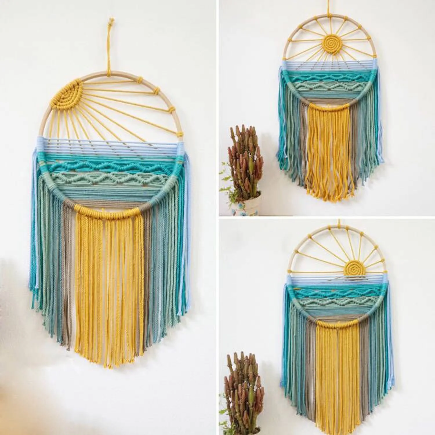 30x60cm Sunrise And Sunset Wall Hanging- Hand-woven Tapestry With Cotton Threads - Room Tassel Decorative Background Wall Filler