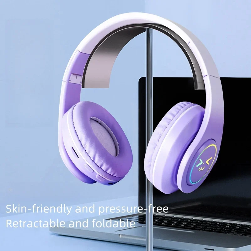 

Оригинальные беспроводные Bluetooth-наушники для компьютера, RGB светящийся смайлик, шумоподавление, игровая гарнитура, геймерская девушка, бас, спорт