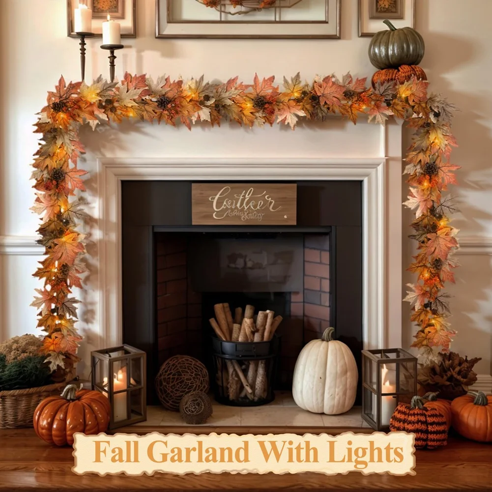 AT21-Automatic On/Off Timer Function 6 FT Fall Garland With Integrated Light Control System For Holiday Decorations