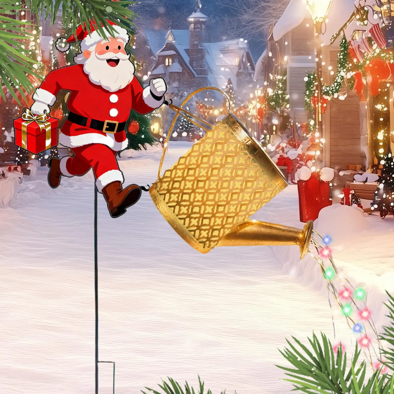 Watering Can Lights Solar Powered Santa Claus Kettle Lantern Waterproof Decoration Solar-Powered Christmas Ground Lamp For