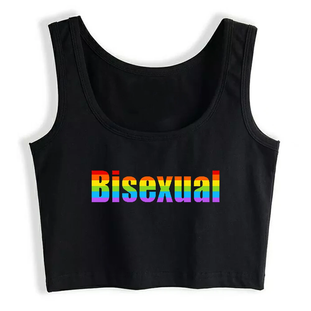 Rainbow Bisexual Letter Design Sexy Slim Fit Tank Top LGBTQ Happy Pride Month Gifts Crop Top Street Cotton Sports Camisole