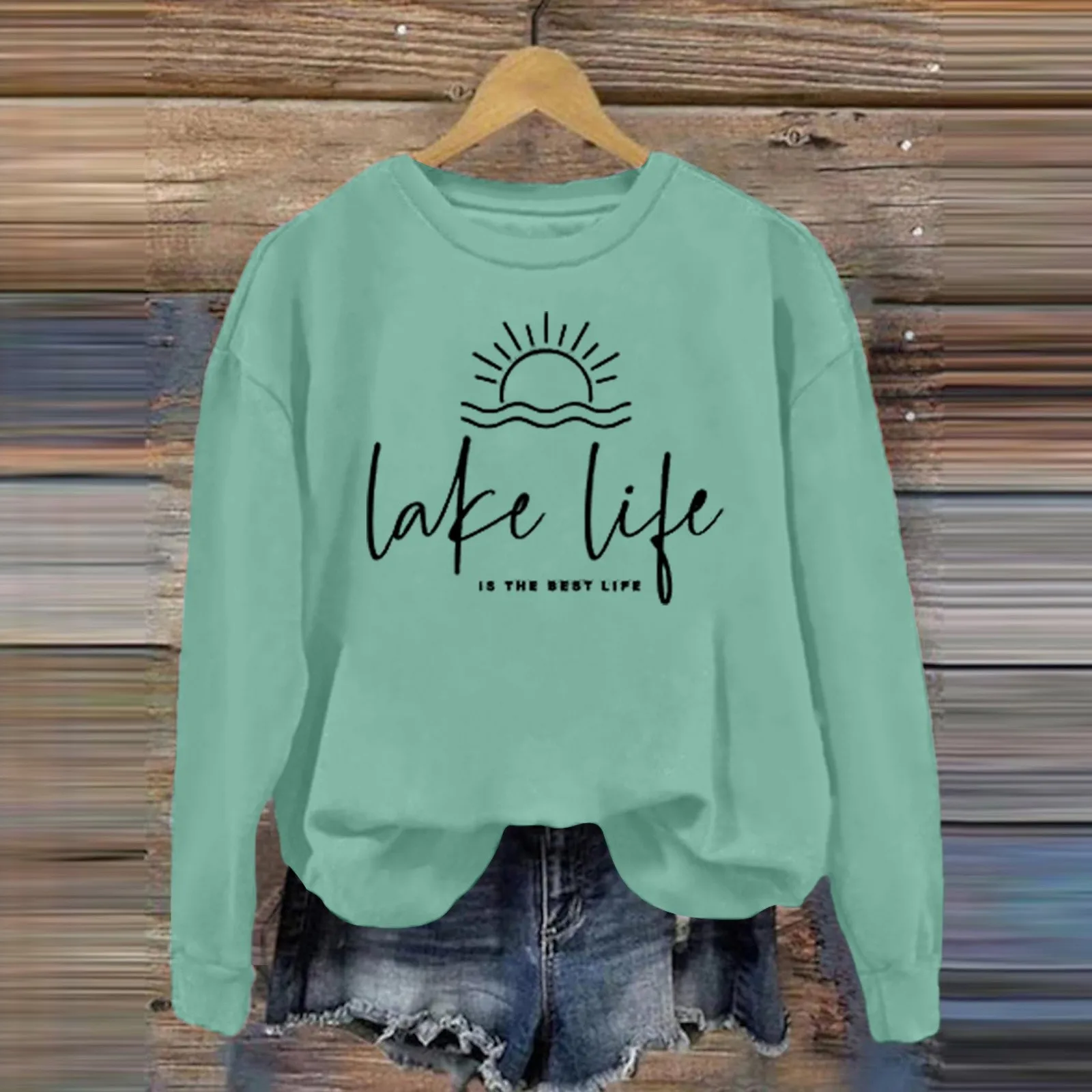 Lake Life Brief gedruckt Frauen Hoodie Rundhals ausschnitt Langarm warm Pullover Temperament schöne elegante Hoodie Mode Top