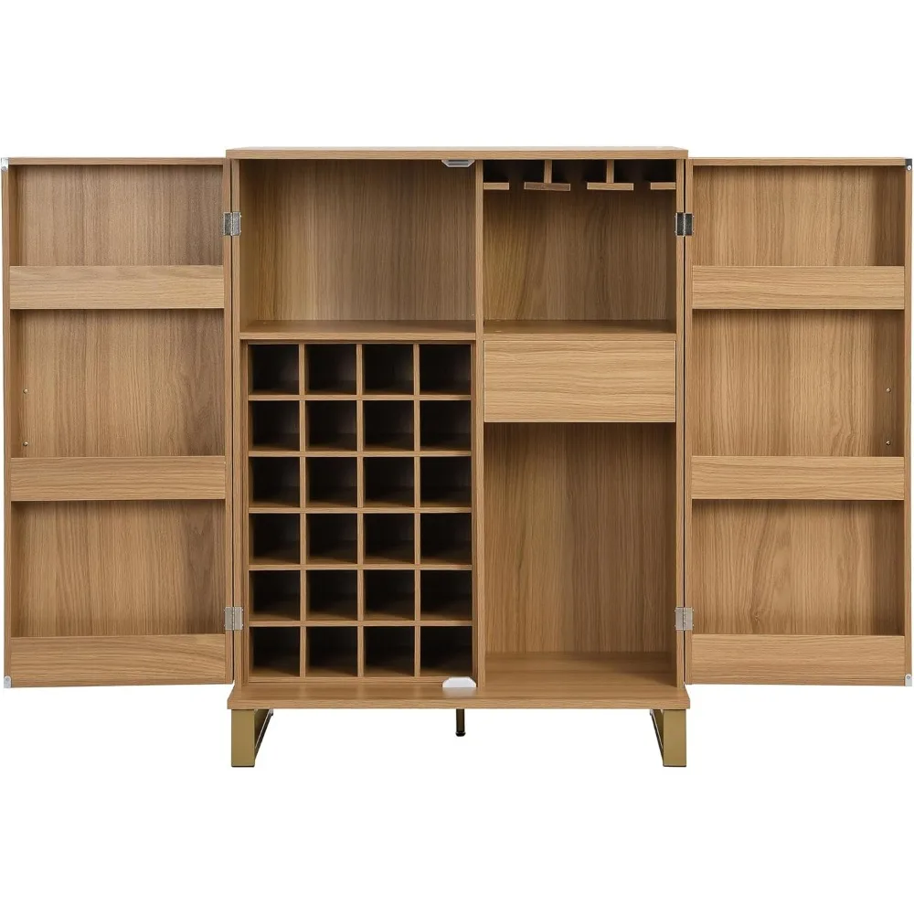 Modern Home Bar Cabinet for Liquor with 24 Wine Bottle Racks & 3 Glasses Holders, Freestanding Buffet Sideboard for Kitchen