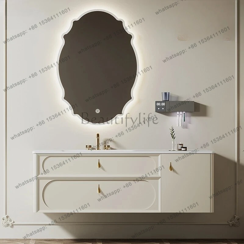 Oak Vintage Bathroom Cabinet Smart Mirror Cabinet Combination Washstand Rock Plate Basin