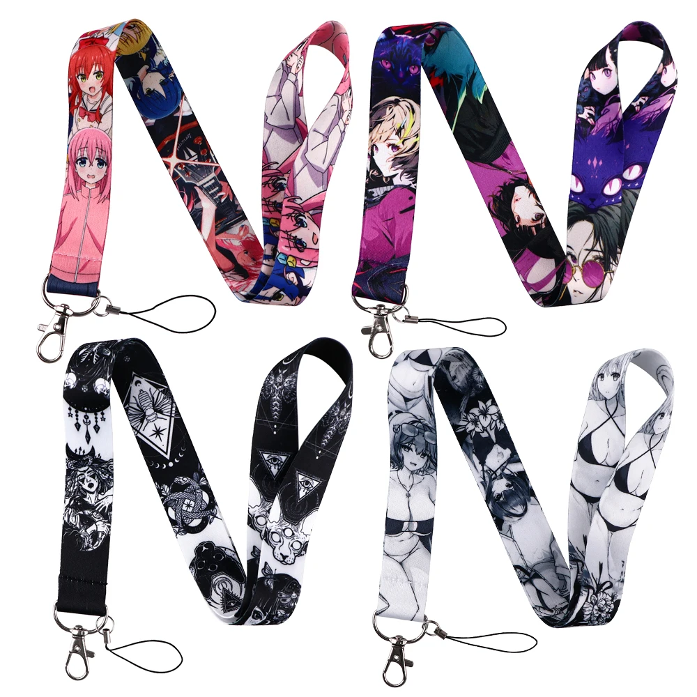 Japanese Anime Girls Neck Strap Lanyard for Keys Keychain Badge Holder ID Credit Card Pass Hang Rope Phone Charm Accessories