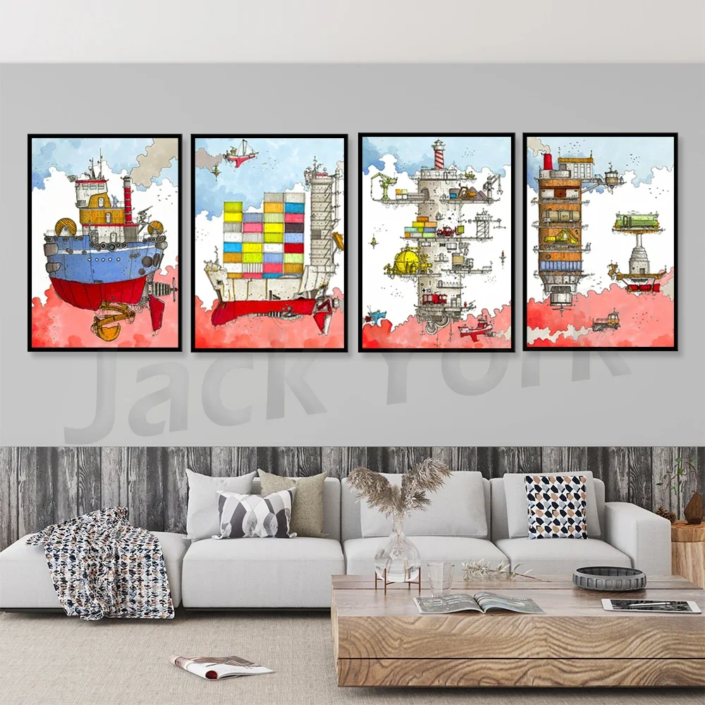 Fairy-tale dream-like drawings for every child's room - Ship print, Ships posters, Toddlers, Nursery Print, Kids Wall Art, Baby