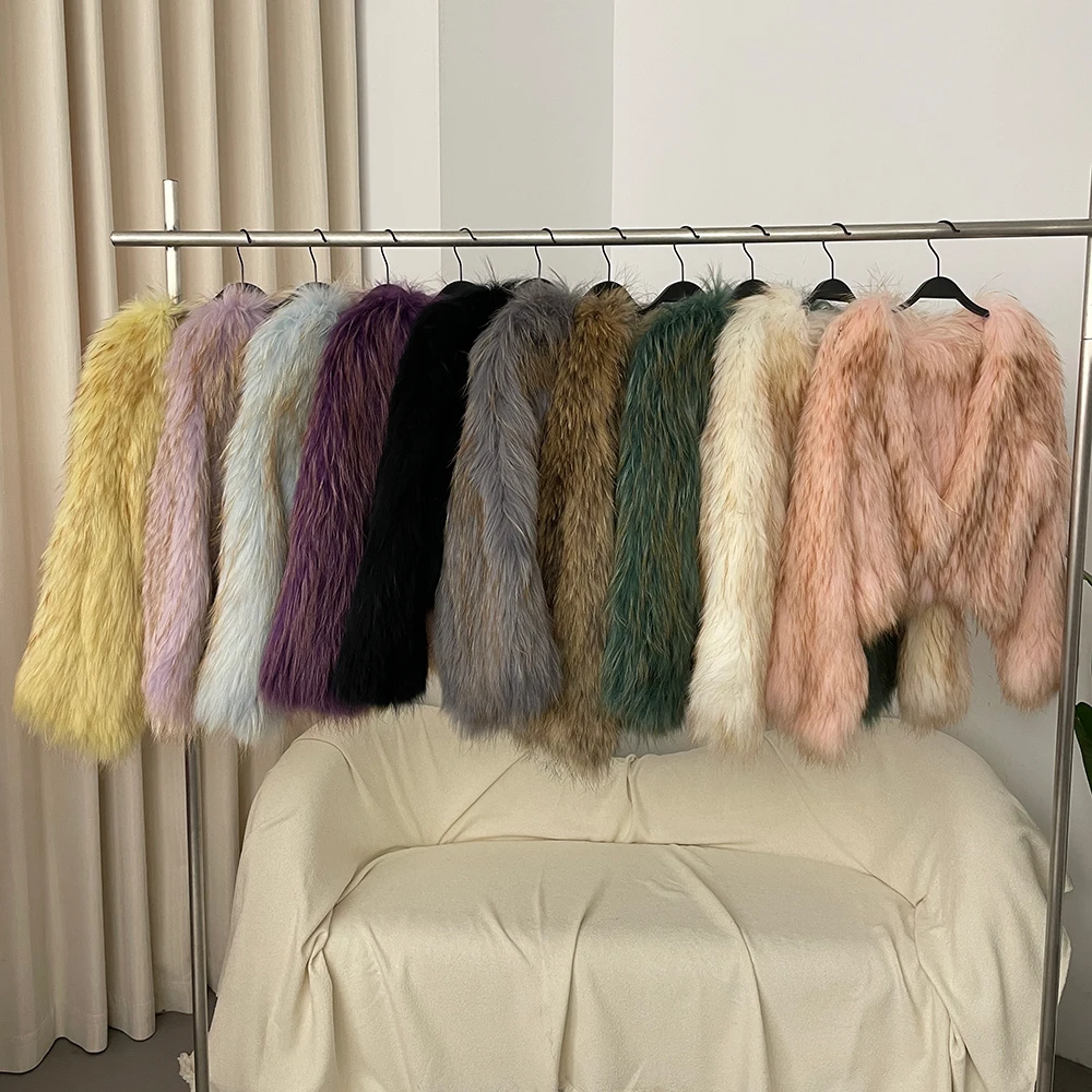 الواقع معطف الفرو الخريف الشتاء سميكة الدافئة قصيرة الأوروبية الطبيعية الراكون الفراء سترة الخامس الرقبة الوجهين المنسوجة الفراء النساء #5