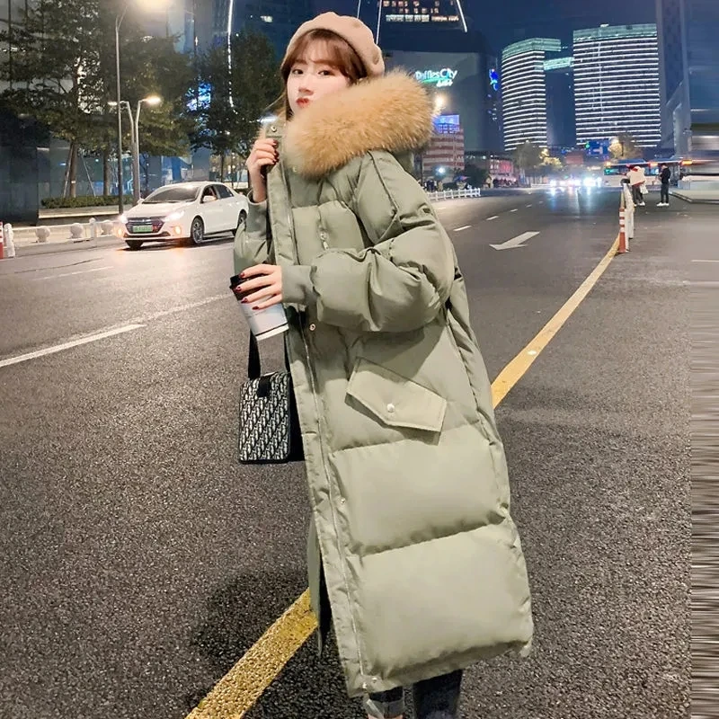 

2023 New Winter Down Jacket Women Parka Fashion Cotton Padded Long Coat Loose Hooded Parkas With Fur Collar Warm Snow Outwear