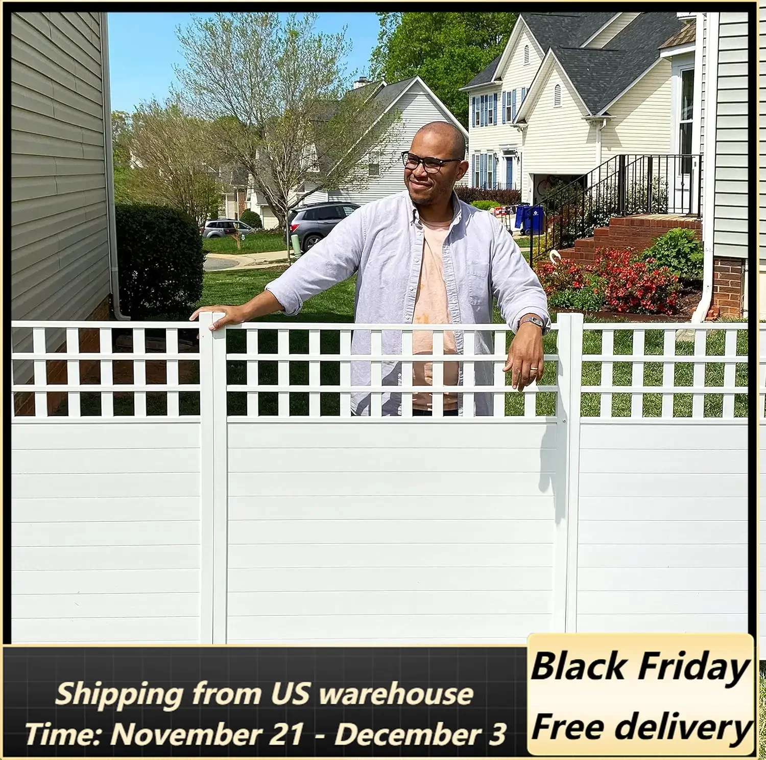 44in H x 42in W (2 Panels) No Dig Zippity Keswick Privacy Fence and Screen Kit, White Vinyl Privacy Fence,