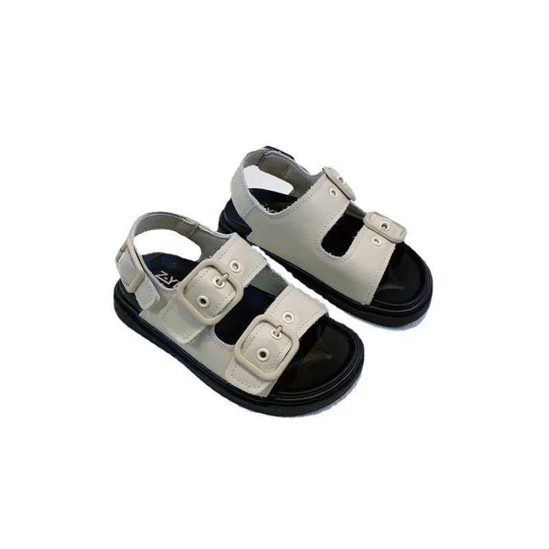 Sandali estivi in vera pelle per bambini moda Open Toe fondo morbido scarpe antiscivolo per bambini ragazze ragazzi sandali da spiaggia Casual