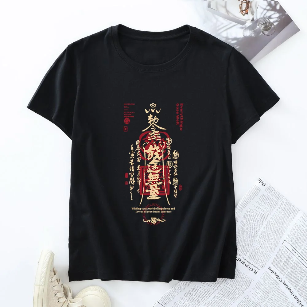 JFUNCY 2024 kadın T-Shirt Harajuku ay baskılı grafik T shirt kadın kısa kollu yaz kadın pamuk Tee kadın Tshirt Tops