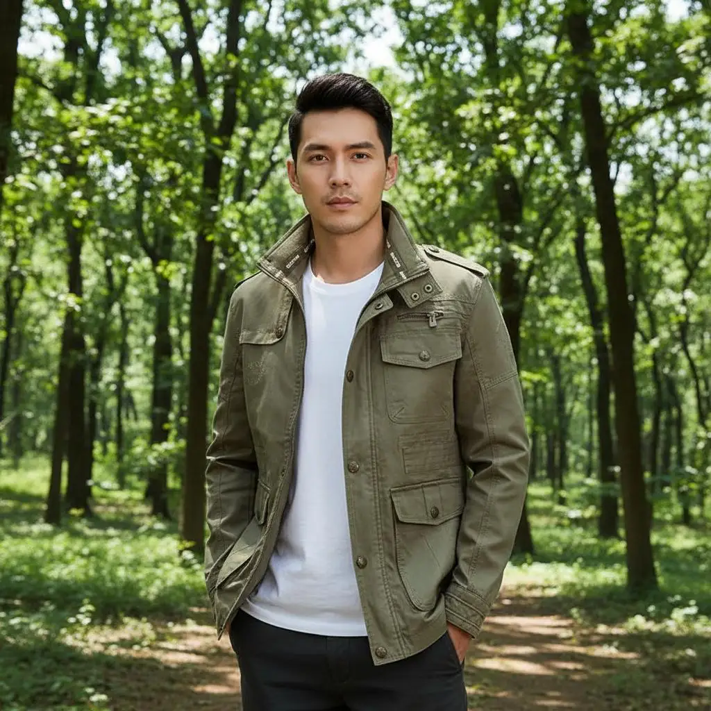 الخريف الرجال سترة عسكرية رجل عادية الوقوف طوق القطن الأعمال معاطف الرجال متعددة جيب سترة واقية جاكيتات الملابس 7XL