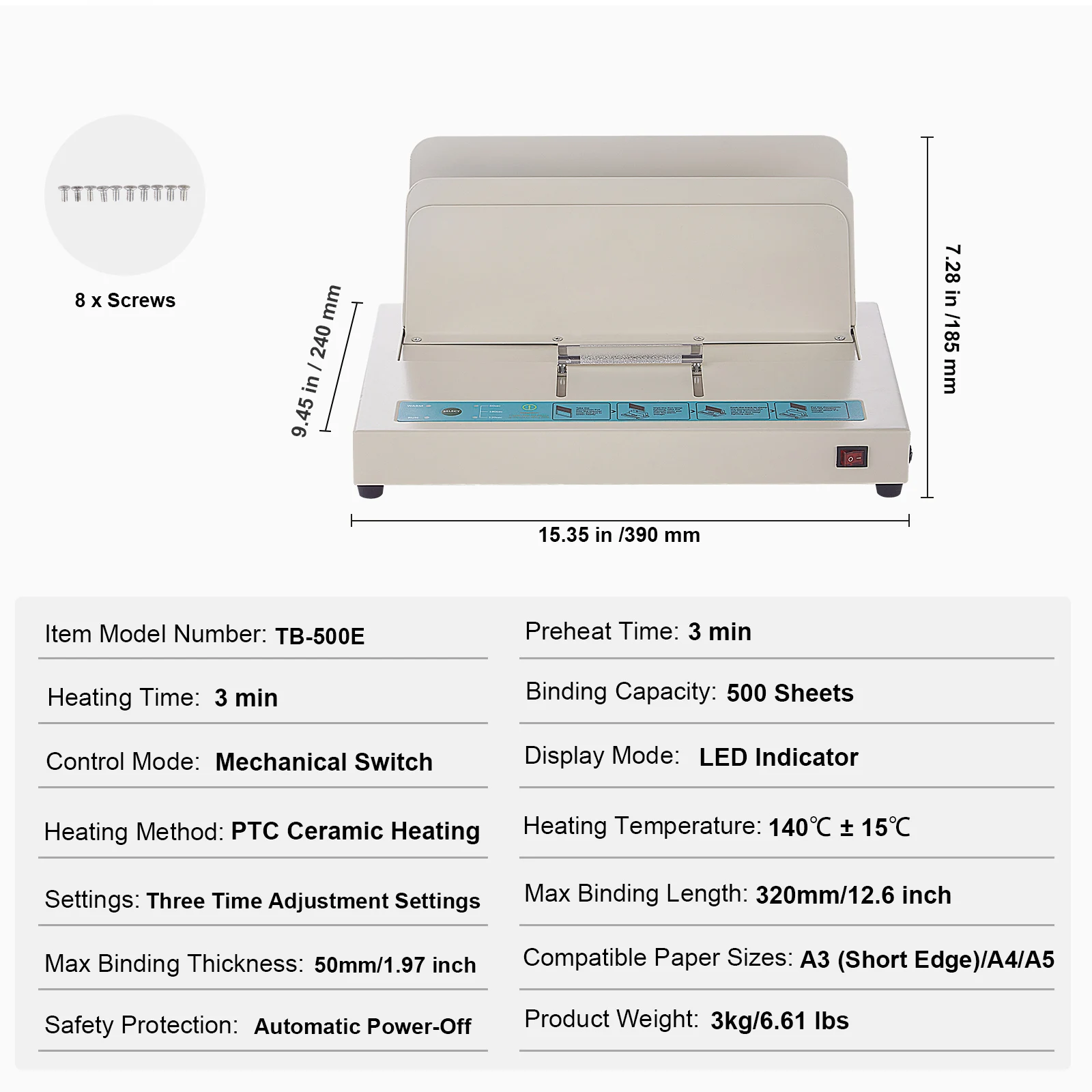 ماكينة تجليد حرارية VEVOR 500 ورقة 50 مم سمك ربط A3 (حافة قصيرة)/مستندة A4/A5 مع كشف بصري بالأشعة تحت الحمراء #6