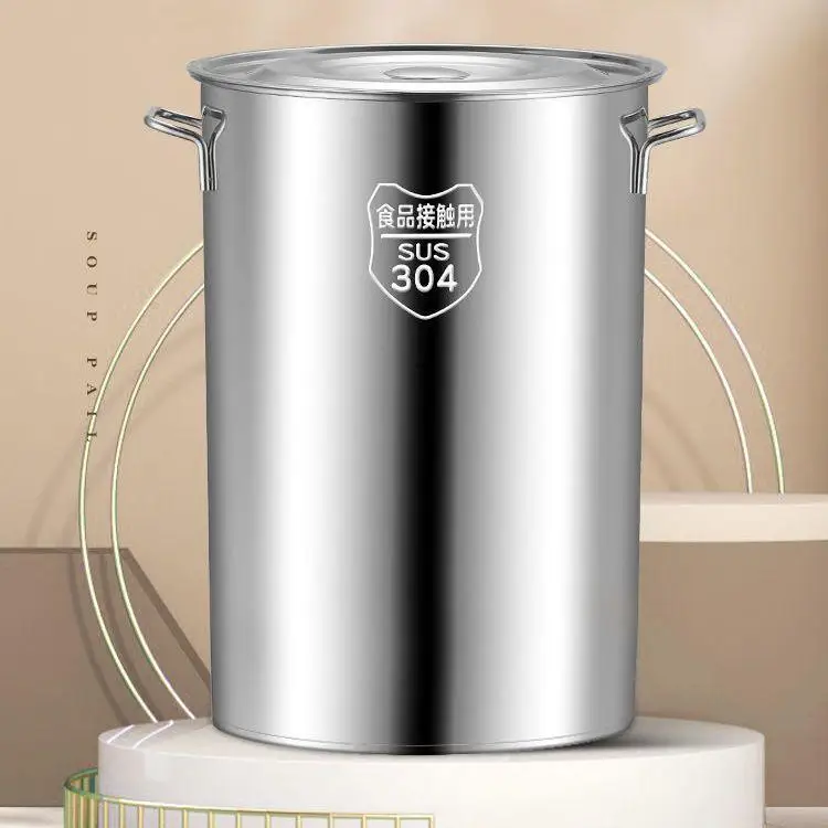 Commercial 304 Stainless Steel Bucket Household Halogen Bucket Large Capaci Soup Bucket with Lid Soup Pot Storage Bucket Th...