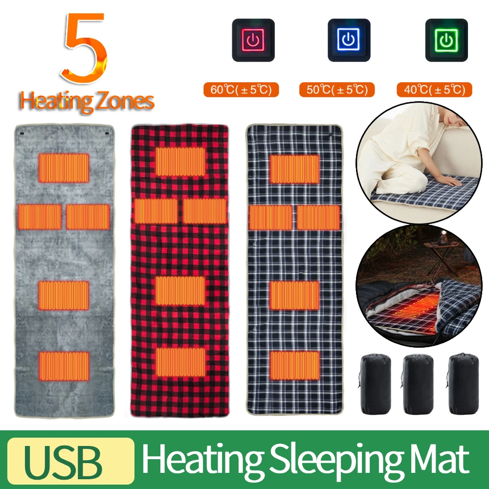 

Outdoor Electric Heating Pads with 5 Heating Zones Waterproof Electric Warm Sleeping Mat for Camping Hiking Outdoor Adventures