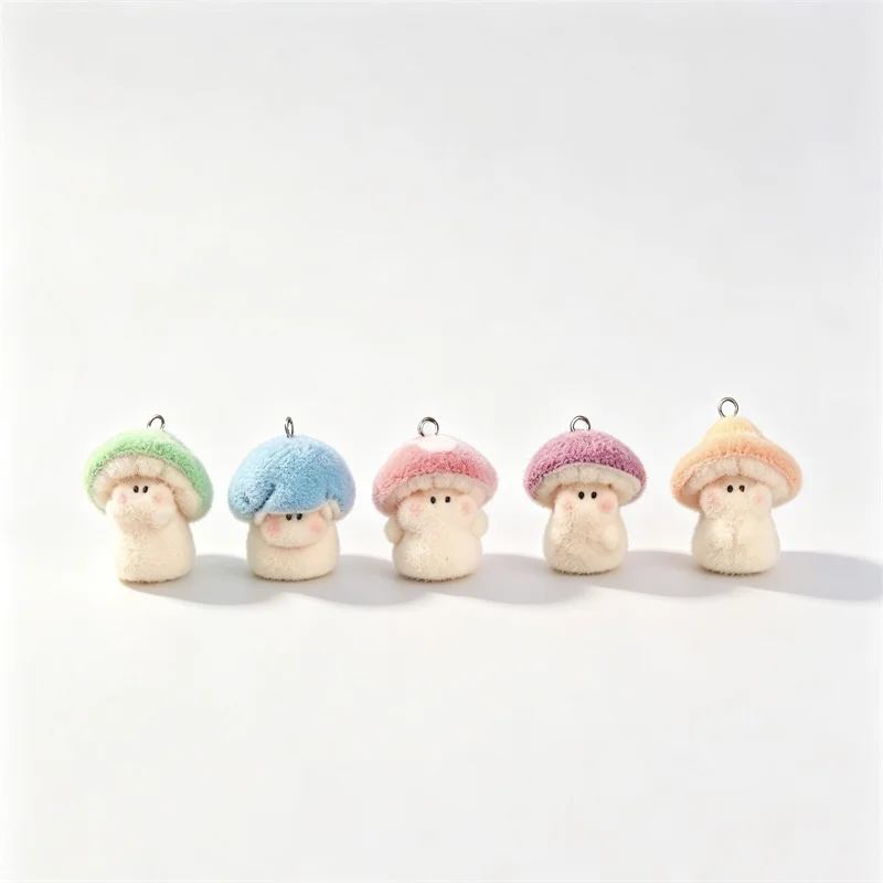 Winter style 40pcs/lot color Flocking effect cartoon Mushroom shape resin dolls diy jewelry garment hair accessory