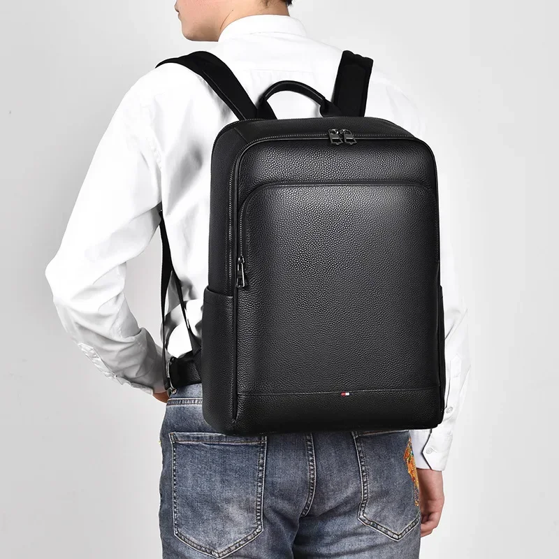 

2024 New Luxury Brand Real Genuine Leather Men Backpacks Korean Student Backpack Boy Luxury 15.6 Inch Computer Laptop Bag