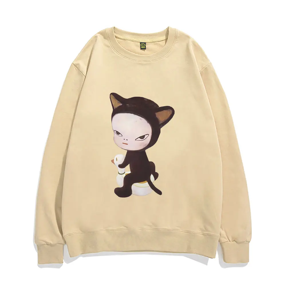 

Yoshitomo Nara Cat Ride Duck Graphic Sweatshirt Men Women Funny Cartoon Pullover Tracksuit Male Novelty Fleece Cotton Pullovers