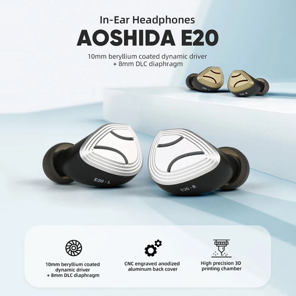 

AOSHIDA E20 Best In Ear Wired HIFI IEMs Earphone 10mm Beryllium Coated Dynamic Driver + 8mm DLC Diaphragm Monitor Headphones