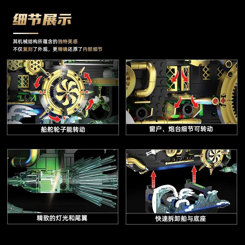 متوفر MOC ريترو البخار الميكانيكية سفينة القراصنة اللبنات الطوب تجميع نموذج لتقوم بها بنفسك لعب للبنين هدية الكريسماس مجموعة #3