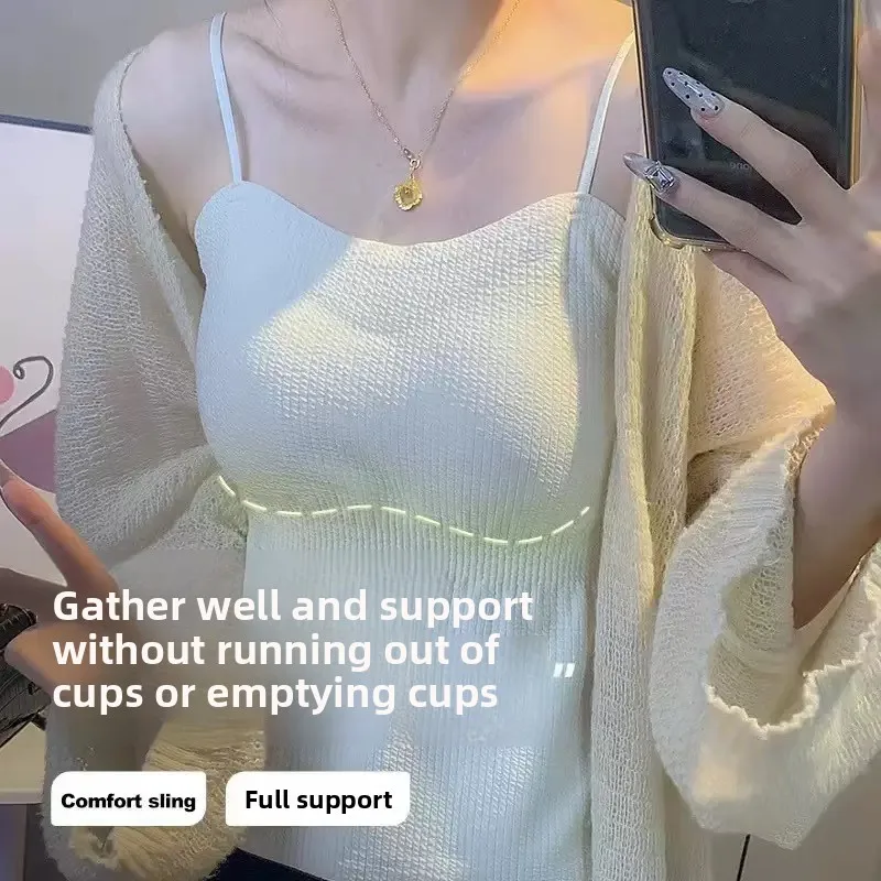 Threaded Beautiful Back Bra That Can Be Worn Outside, With Integrated Padding, Camisole Tank Top for Layering, Full Cup Cami