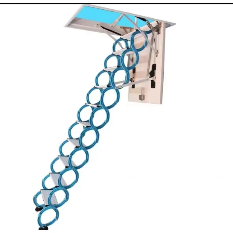 

【Best-selling】2023 Electric Telescopic Folding Ladder With Carbon Steel Attic Stairs New Model Metal Handrail Aluminum Wire Rope