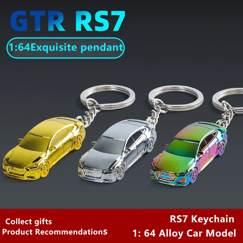 Car Garage Diorama Model 1/64 Chrome Plated GTR Skyline Diecast Car Keychain Mini Sports Car Pendant for Collection