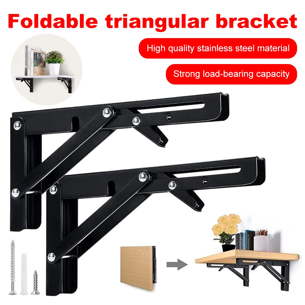 2pcs Folding Shelf Brackets Heavy Duty Stainless Steel Collapsible Shelf Bracket Shelves Storage Rack Steel Bracket