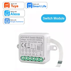Work with Tuya WiFi Smart Switch Module Electrical Switching Breaker 1/2/3/4Gang Lighting Switch Module Mobile APP Control Alexa