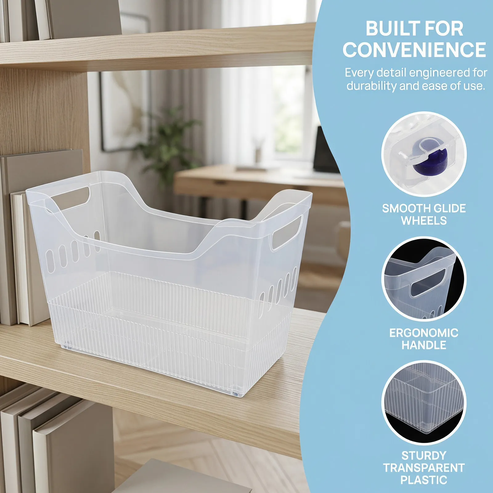 Scrapbook Paper Storage Box with Wheels Plastic Portable File Organizer Built-in Handle Magazine Holder Paper Rack for Home