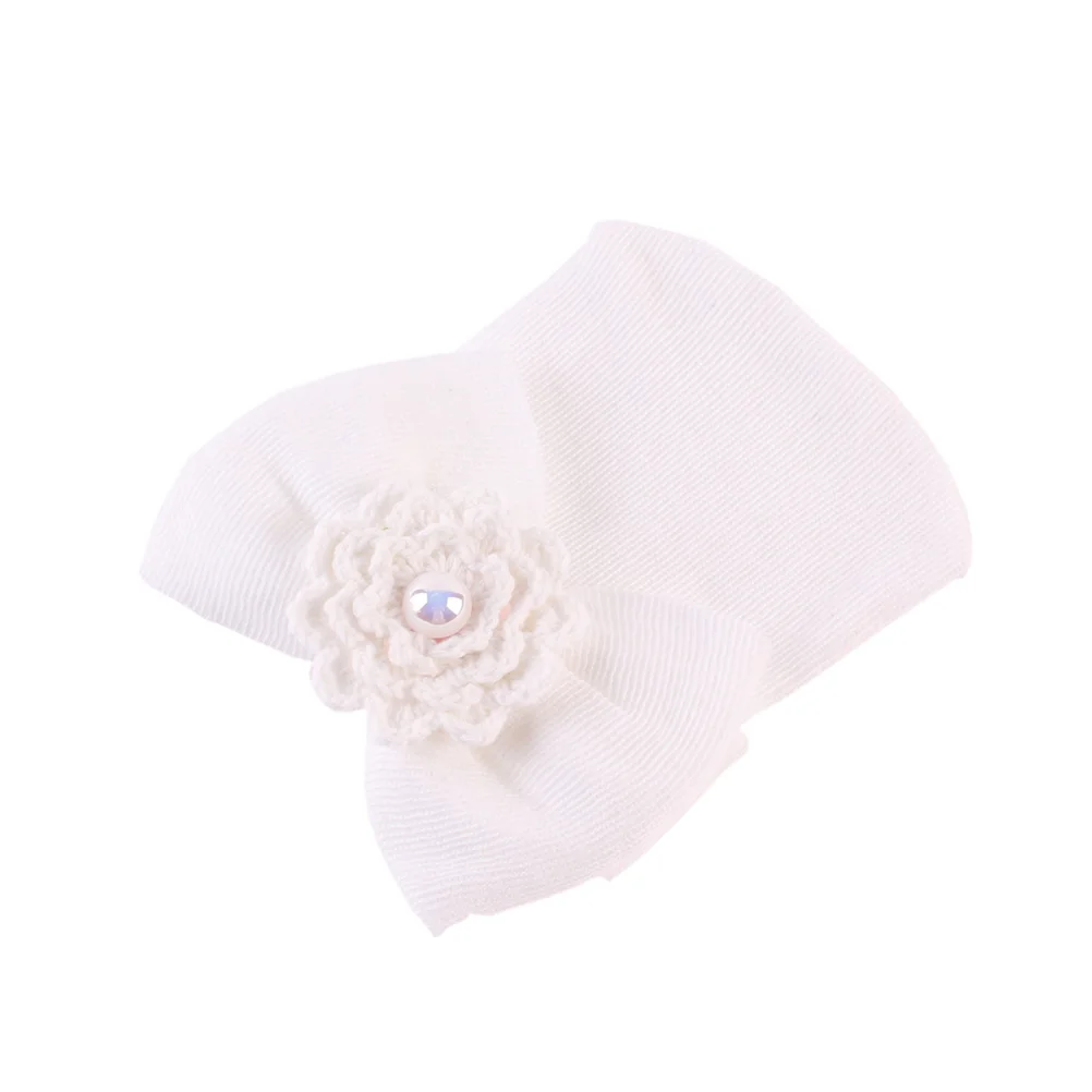 Chapéu infantil com laço para recém-nascidos, gorro de malha de algodão para berçário (branco), chapéu infantil, chapéu de algodão para recém-nascidos