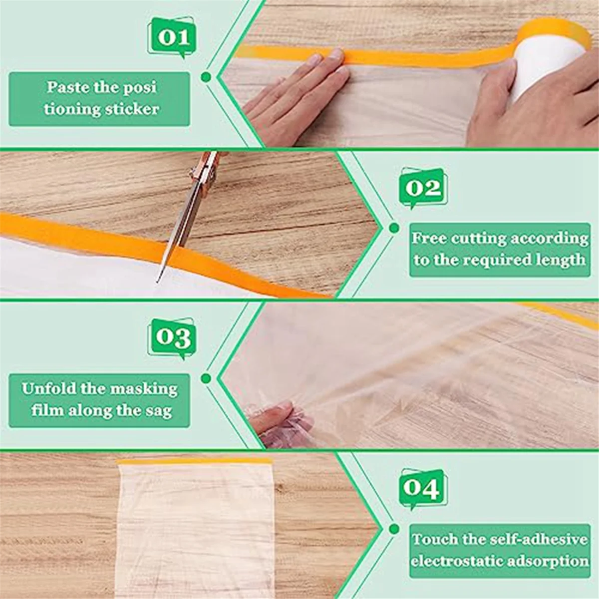 Confezione da 6 nastri e drappeggi, pellicola per mascheratura preincrosta 1,8X62,3 piedi per rivestimento di verniciatura automatica, pellicola preadesiva in plastica G